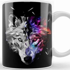 Baskı Dükkanı Cosmic Wolf Low Poly Abstract Kupa