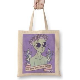 Baskı Dükkanı Cute Alien Uzaylı Bez Çanta