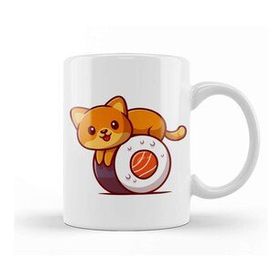 Baskı Dükkanı Cute Cat On Sushi Salmon Cartoon 01 Kupa
