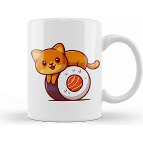 Baskı Dükkanı Cute Cat On Sushi Salmon Cartoon 01 Kupa