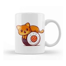 Baskı Dükkanı Cute Cat On Sushi Salmon Cartoon 01 Kupa