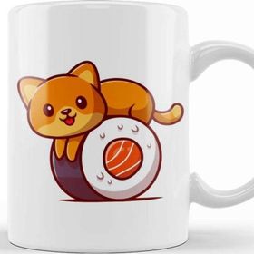 Baskı Dükkanı Cute Cat On Sushi Salmon Cartoon 01 Kupa