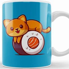 Baskı Dükkanı Cute Cat On Sushi Salmon Cartoon Kupa