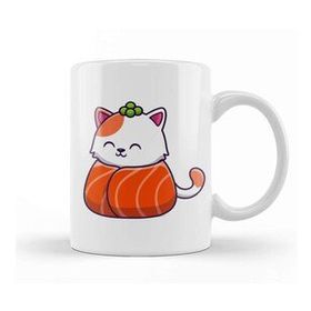 Baskı Dükkanı Cute Cat Sushi Salmon Kupa Bardak Porselen - 330 ml - 1 Adet - Beyaz