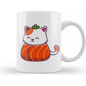 Baskı Dükkanı Cute Cat Sushi Salmon Kupa Bardak Porselen - 330 ml - 1 Adet - Beyaz