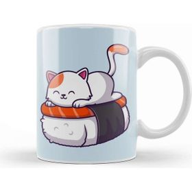 Baskı Dükkanı Cute Cat Sushi Salmon Kupa Bardak Porselen - 330 ml - 1 Adet - Beyaz