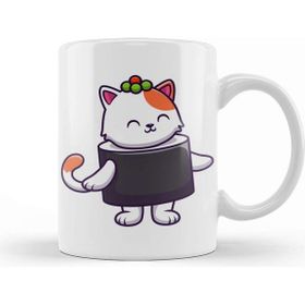 Baskı Dükkanı Cute Cat Sushi Salmon Kupa Bardak Porselen - 330 ml - 1 Adet - Beyaz