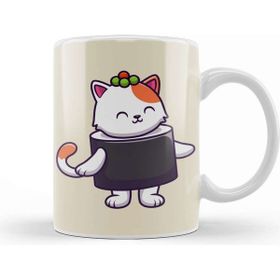 Baskı Dükkanı Cute Cat Sushi Salmon Kupa Bardak Porselen - 330 ml - 1 Adet - Beyaz