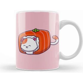 Baskı Dükkanı Cute Cat Sushi Salmon Kupa Bardak Porselen - 330 ml - 1 Adet - Beyaz