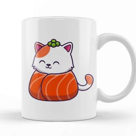 Baskı Dükkanı Cute Cat Sushi Salmon Kupa Bardak Porselen - 330 ml - 1 Adet - Beyaz