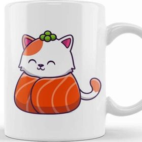 Baskı Dükkanı Cute Cat Sushi Salmon Kupa Bardak Porselen - 330 ml - 1 Adet - Beyaz