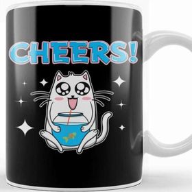 Baskı Dükkanı Cute Cheers Cat Drinking Fishbowl Beer Drinker Kupa