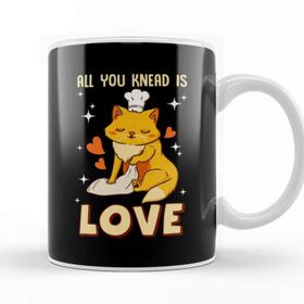 Baskı Dükkanı Cute & Funny All You Knead Is Love Cat Kneading Kupa Bardak