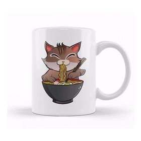 Baskı Dükkanı Cute & Funny Anime Kitty Ramen Kawaii Cat Kupa Bardak