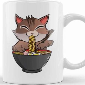 Baskı Dükkanı Cute & Funny Anime Kitty Ramen Kawaii Cat Kupa Bardak