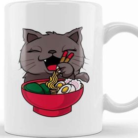 Baskı Dükkanı Cute & Funny Anime Kitty Ramen Kawaii Cat Kupa Bardak