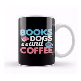 Baskı Dükkanı Cute & Funny Books Dogs And Coffee Bookworm Kupa Bardak