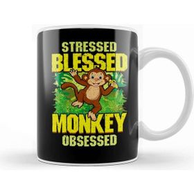 Baskı Dükkanı Cute & Funny Cute Stressed Blessed Monkey Obsessed Kupa Bardak