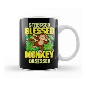 Baskı Dükkanı Cute & Funny Cute Stressed Blessed Monkey Obsessed Kupa Bardak