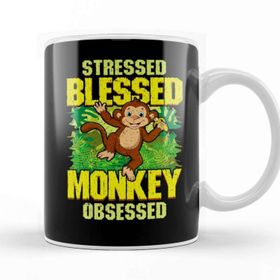 Baskı Dükkanı Cute & Funny Cute Stressed Blessed Monkey Obsessed Kupa Bardak