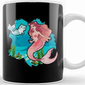 Baskı Dükkanı Cute & Funny Mermaid Cat Swimming Kitty Mermaidcat Porselen Kupa