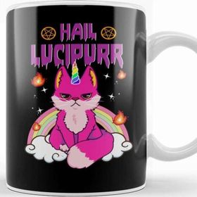 Baskı Dükkanı Cute Funny Satanic Hail Lucipurr Rainbow Emo Cat Kupa