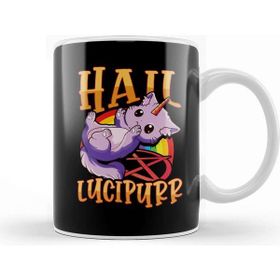 Baskı Dükkanı Cute Funny Satanic Hail Lucipurr Rainbow Kitty Kupa