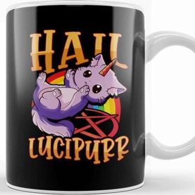 Baskı Dükkanı Cute Funny Satanic Hail Lucipurr Rainbow Kitty Kupa