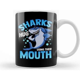 Baskı Dükkanı Cute Funny Sharks Hug Using Their Mouth Kupa