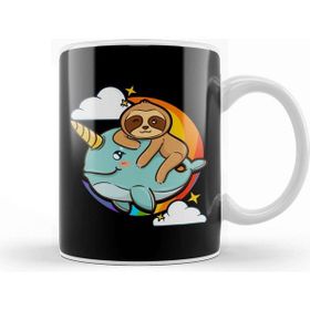 Baskı Dükkanı Cute Funny Sloth Riding Narwhal Animal Friends Kupa