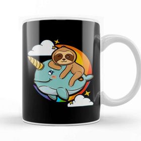 Baskı Dükkanı Cute Funny Sloth Riding Narwhal Animal Friends Kupa