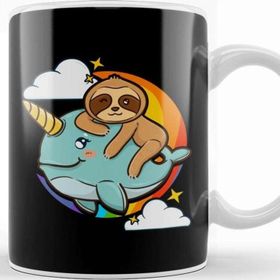 Baskı Dükkanı Cute Funny Sloth Riding Narwhal Animal Friends Kupa