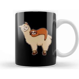 Baskı Dükkanı Cute Funny Sloth Sleeping On Llama Friend Kupa