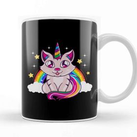 Baskı Dükkanı Cute Funny Unicorn Cat Rainbow Kitty Magical Kupa