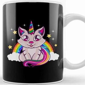 Baskı Dükkanı Cute Funny Unicorn Cat Rainbow Kitty Magical Kupa