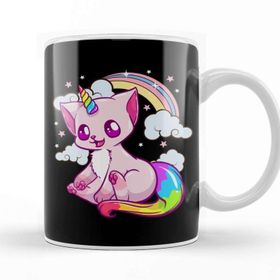 Baskı Dükkanı Cute Funny Unicorn Cat Rainbow Kitty Unicorn Kupa