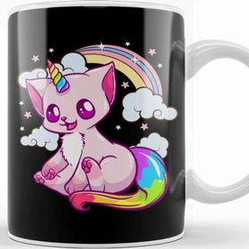 Baskı Dükkanı Cute Funny Unicorn Cat Rainbow Kitty Unicorn Kupa