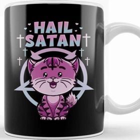 Baskı Dükkanı Cute Hail Satan Cat Pun Kitty Satanic Heavy Metal Kupa
