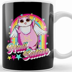 Baskı Dükkanı Cute Hail Satan Cat Rainbow Kitty Heavy Metal Kupa
