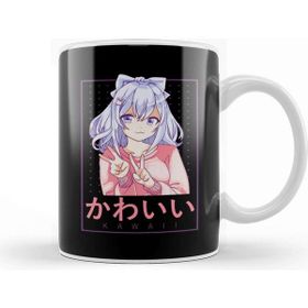 Baskı Dükkanı Cute Kawaii Anime Girl Japanese Manga Lettering Beyaz 330 ml Porselen Kupa