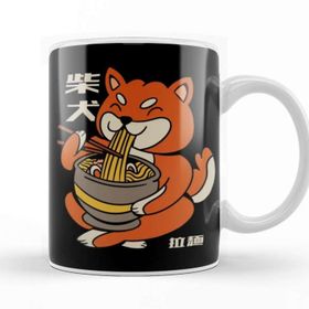 Baskı Dükkanı Cute Kawaii Ramen Shiba Inu Dog Japanese Anime Cartoon Beyaz 330 ml Porselen Kupa