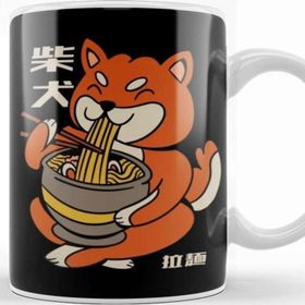 Baskı Dükkanı Cute Kawaii Ramen Shiba Inu Dog Japanese Anime Cartoon Beyaz 330 ml Porselen Kupa