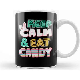 Baskı Dükkanı Cute Keep Calm & Eat Candy Easter Bunny Holiday Beyaz 330 ml Porselen Kupa Bardak