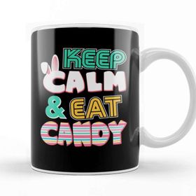Baskı Dükkanı Cute Keep Calm & Eat Candy Easter Bunny Holiday Beyaz 330 ml Porselen Kupa Bardak