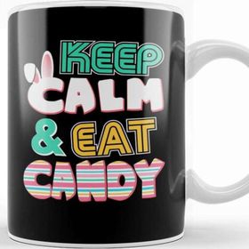 Baskı Dükkanı Cute Keep Calm & Eat Candy Easter Bunny Holiday Beyaz 330 ml Porselen Kupa Bardak