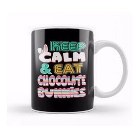 Baskı Dükkanı Cute Keep Calm & Eat Chocolate Bunnies Easter Beyaz 330 ml Porselen Kupa Bardak