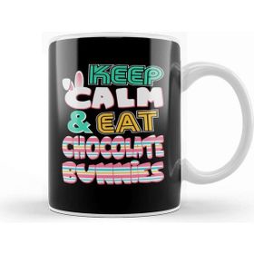 Baskı Dükkanı Cute Keep Calm & Eat Chocolate Bunnies Easter Beyaz 330 ml Porselen Kupa Bardak