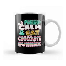 Baskı Dükkanı Cute Keep Calm & Eat Chocolate Bunnies Easter Beyaz 330 ml Porselen Kupa Bardak