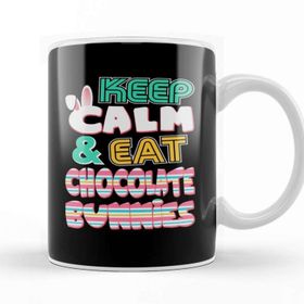 Baskı Dükkanı Cute Keep Calm & Eat Chocolate Bunnies Easter Beyaz 330 ml Porselen Kupa Bardak