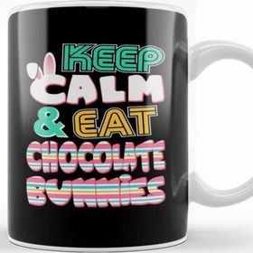 Baskı Dükkanı Cute Keep Calm & Eat Chocolate Bunnies Easter Beyaz 330 ml Porselen Kupa Bardak